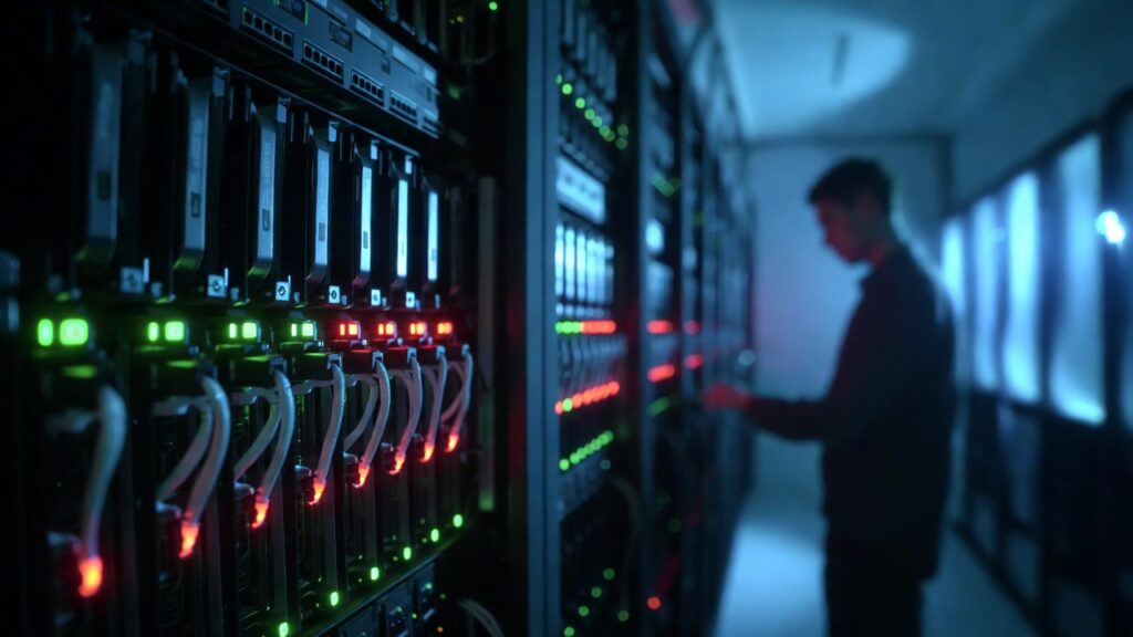 サーバーをいじる男